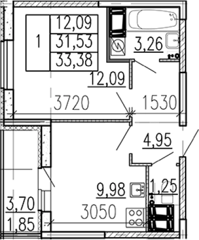 Купить однокомнатную квартиру в новостройках на улице Школьная в Ленинградской области. Вариант № 9095967, 0, площадь -  квм, цена 4784960 рублей