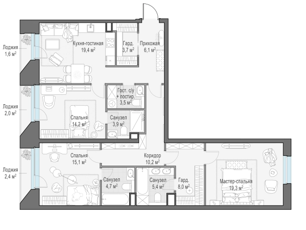 Купить квартиру в ЖК FORIVER в Москве. Вариант № 71484, 0, площадь -  квм, цена 71390000 рублей