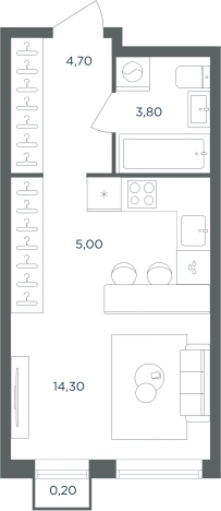 . Вариант № 7688751, 0, площадь - 27.6 квм, цена 6169811 рублей