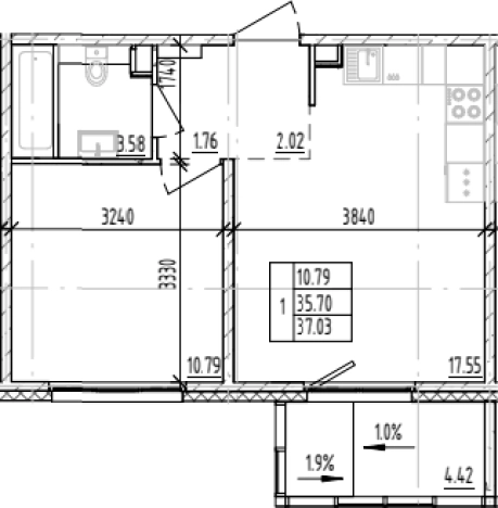 Купить однокомнатную квартиру в новостройках на улице Большая Балтийская в Ленинградской области. Вариант № 6854314, 0, площадь -  квм, цена 9266683 рублей