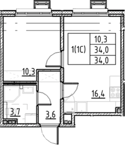 . Вариант № 9328136, 0, площадь - 34 квм, цена 8660446 рублей
