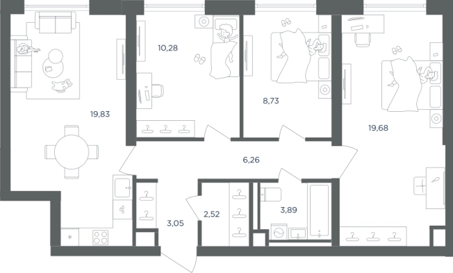 Купить трехкомнатную квартиру у метро Печатники в Москве. Вариант № 2751627, 0, площадь -  квм, цена 31384960 рублей
