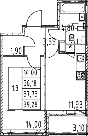 Купить однокомнатную квартиру у метро Девяткино в Мурине. Вариант № 7267369, 0, площадь -  квм, цена 7585888 рублей