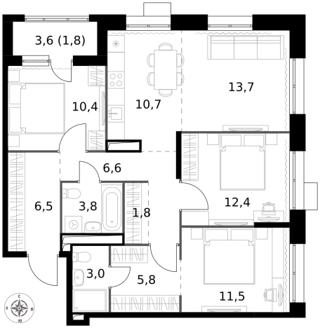 Купить многокомнатную квартиру у метро Саларьево в Москве. Вариант № 9693189, 0, площадь -  квм, цена 28828800 рублей