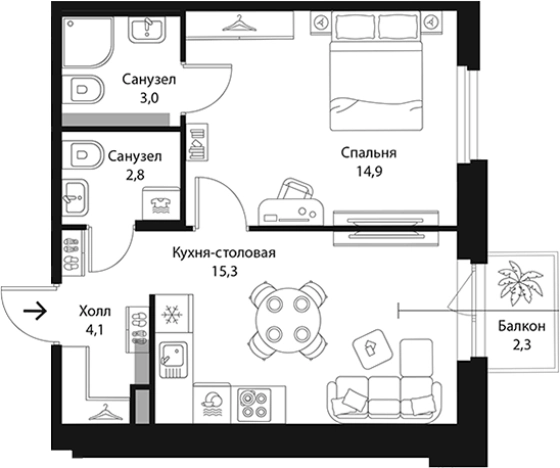 . Вариант № 7829509, 0, площадь - 40.11 квм, цена 9073104 рублей