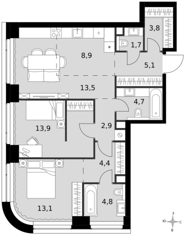 Купить трехкомнатную квартиру у метро Беговая в Москве. Вариант № 9465584, 0, площадь -  квм, цена 53560320 рублей