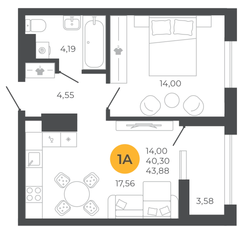 . Вариант № 2078929, 0, площадь - 42.09 квм, цена 4798260 рублей