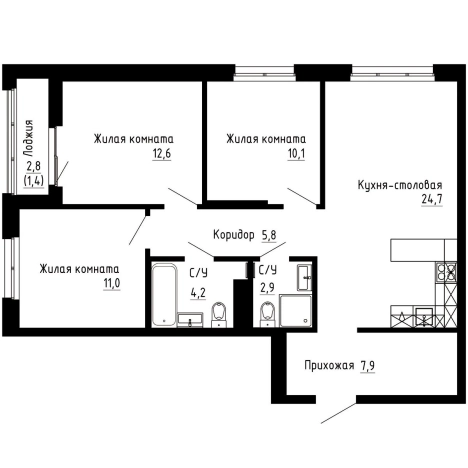 Купить трехкомнатную квартиру в ЖК "7Я" в Владивостоке. Вариант № 9769396, 0, площадь -  квм, цена 18820100 рублей