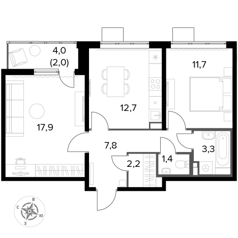 Купить двухкомнатную квартиру у метро Домодедовская в Видном. Вариант № 9904992, 0, площадь -  квм, цена 17115900 рублей