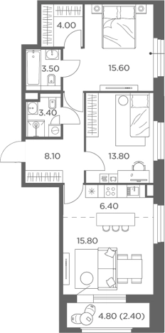 . Вариант № 206778, 0, площадь - 70.6 квм, цена 14492033 рублей
