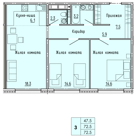 Купить трехкомнатную квартиру на улице Светлая в Пензенской области. Вариант № 69439, 0, площадь -  квм, цена 7032500 рублей