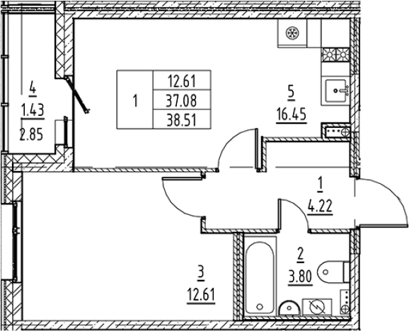 . Вариант № 6216620, 0, площадь - 37.08 квм, цена 10059300 рублей