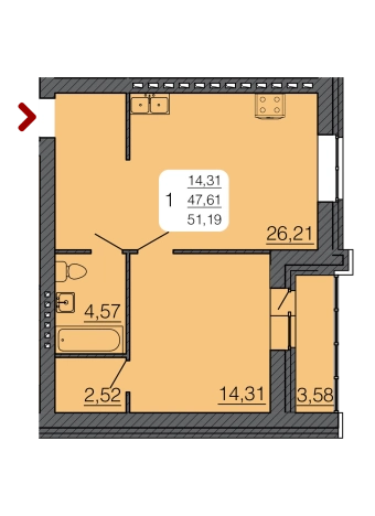 Купить однокомнатную квартиру в Семилуках. Вариант № 101501, 0, площадь -  квм, цена 4297800 рублей