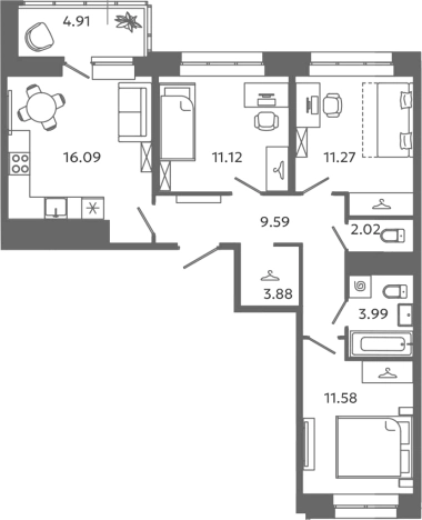 Купить многокомнатную квартиру в ЖК Загляденье в Ленинградской области. Вариант № 6632069, 0, площадь -  квм, цена 11401175 рублей