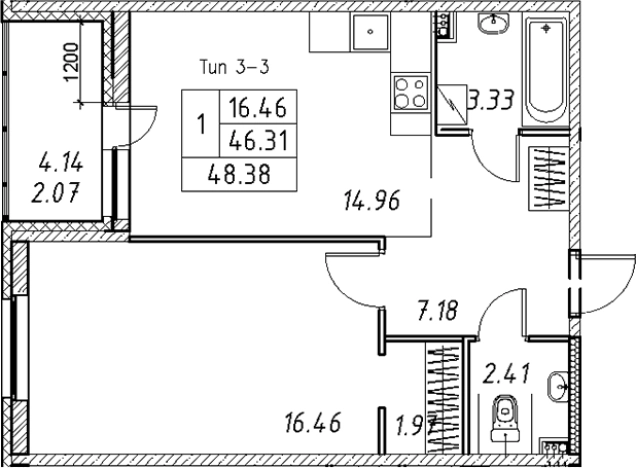 Купить однокомнатную квартиру в Ленинградской области. Вариант № 7830398, 0, площадь -  квм, цена 8751942 рублей