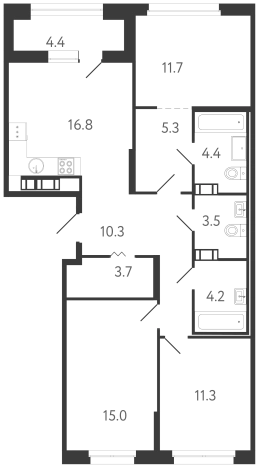 Купить трехкомнатную квартиру в новостройках в ЖК Куинджи в Санкт-Петербурге. Вариант № 6831224, 0, площадь -  квм, цена 31011364 рублей
