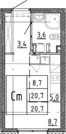 . Вариант № 7604494, 0, площадь - 20.7 квм, цена 4061650 рублей