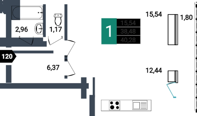 Купить однокомнатную квартиру в ЖК Красивый в Чите. Вариант № 160089, 0, площадь -  квм, цена 8363246 рублей