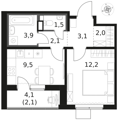 Купить однокомнатную квартиру в ЖК 1-й Химкинский в Химках. Вариант № 9973378, 0, площадь -  квм, цена 9667840 рублей