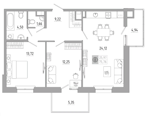 Купить двухкомнатную квартиру в Тульской области. Вариант № 71781, 0, площадь -  квм, цена 7041887 рублей
