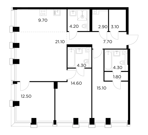 . Вариант № 9103588, 1, площадь - 101.3 квм, цена 49667900 рублей