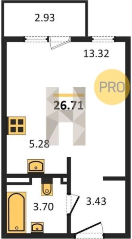 . Вариант № 65617, 0, площадь - 26.61 квм, цена 1906100 рублей