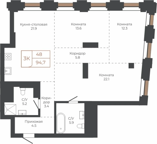 Купить трехкомнатную квартиру в Барнауле. Вариант № 6841601, 0, площадь -  квм, цена 24560052 рублей