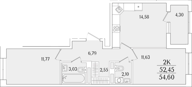 . Вариант № 6257810, 0, площадь - 52.45 квм, цена 17927998 рублей