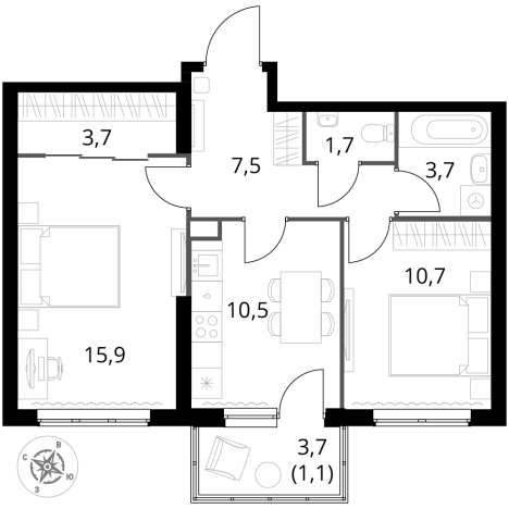 Купить двухкомнатную квартиру у метро Щелковская в Москве. Вариант № 3570662, 0, площадь -  квм, цена 27010920 рублей