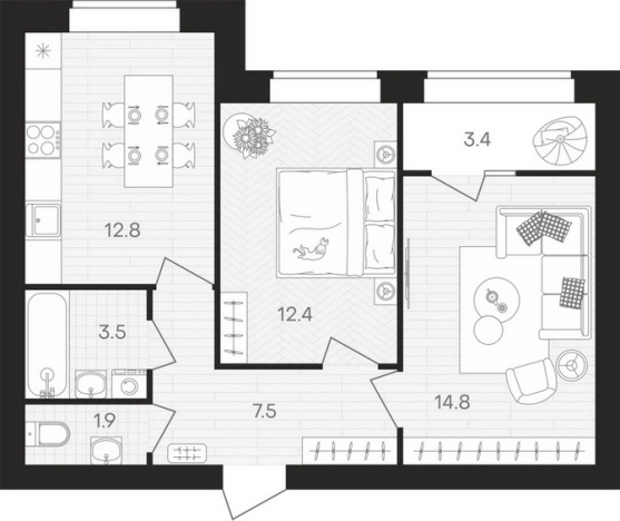 Купить двухкомнатную квартиру в ЖК Жилой комплекс "Кантри" в Пензенской области. Вариант № 120110, 0, площадь -  квм, цена 5348500 рублей