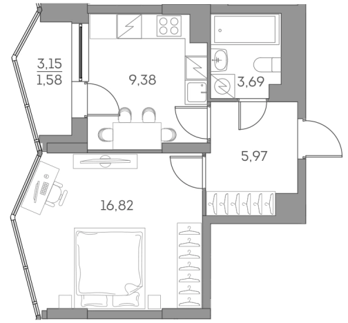 Купить однокомнатную квартиру в ЖК Аквилон Beside 2.0 в Москве. Вариант № 3673818, 0, площадь -  квм, цена 19020727 рублей