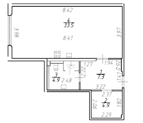 . Вариант № 8487806, 0, площадь - 50.6 квм, цена 18216000 рублей