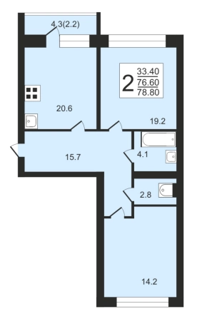 . Вариант № 56379, 0, площадь - 76.6 квм, цена 11990000 рублей