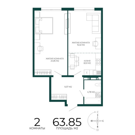 Купить двухкомнатную квартиру в ЖК Жилой комплекс "Чаадаев" в Пензе. Вариант № 5388082, 0, площадь -  квм, цена 5650725 рублей