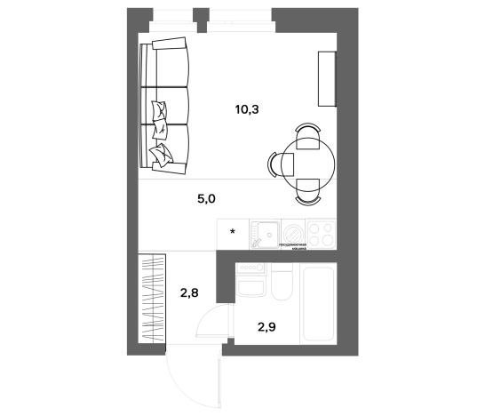 . Вариант № 8343943, 0, площадь - 21 квм, цена 3255000 рублей