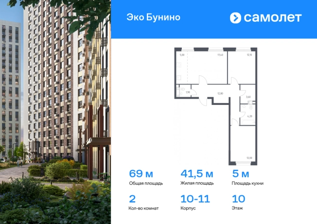 Купить двухкомнатную квартиру у метро Коммунарка в Москве. Вариант № 5246467, 0, площадь -  квм, цена 20793811 рублей
