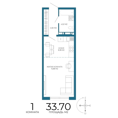 Купить однокомнатную квартиру в Микрорайоне Пенза-2, Железнодорожный район в Пензе. Вариант № 3439892, 0, площадь -  квм, цена 3100400 рублей
