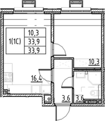 . Вариант № 9328116, 0, площадь - 33.9 квм, цена 9204121 рублей