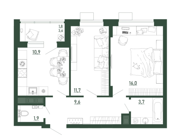 Купить двухкомнатную квартиру в ЖК Ритм в Воронеже. Вариант № 101961, 0, площадь -  квм, цена 7548000 рублей