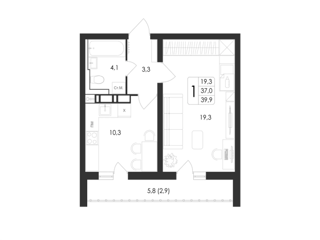 Купить однокомнатную квартиру в районе Советский в Воронеже. Вариант № 2655544, 0, площадь -  квм, цена 6721035 рублей