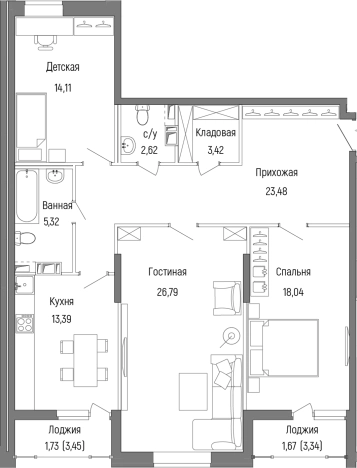 . Вариант № 138784, 0, площадь - 107.17 квм, цена 19703200 рублей