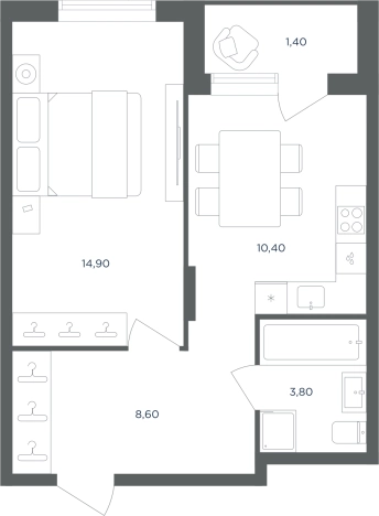 . Вариант № 7688764, 0, площадь - 37.7 квм, цена 7850286 рублей