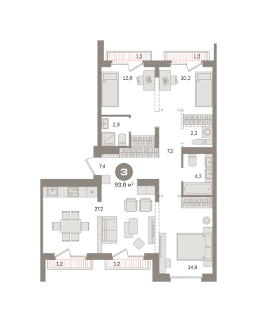 Купить трехкомнатную квартиру в новостройках у метро Домодедовская в Московской области. Вариант № 8615744, 0, площадь -  квм, цена 15890000 рублей