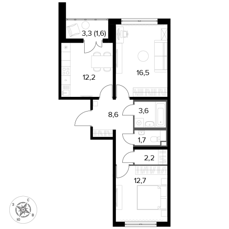Купить двухкомнатную квартиру в ЖК Южная Битца в Московской области. Вариант № 9838389, 0, площадь -  квм, цена 15487770 рублей