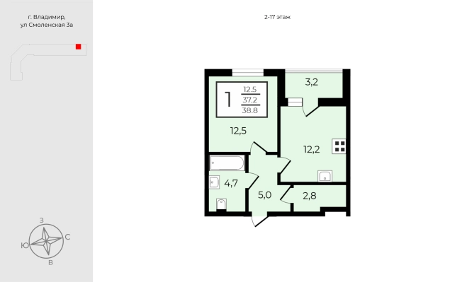 Купить квартиру в новостройках в ЖК "Смоленская 3А" в смарт-квартале VERIZINO life в Владимире. Вариант № 145796, 0, площадь - квм, цена 4238900 рублей