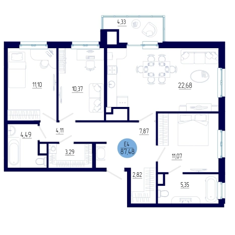 Купить трехкомнатную квартиру на улице проезд Бульвар Оптимистов в Рязанской области. Вариант № 102252, 0, площадь -  квм, цена 9707656 рублей