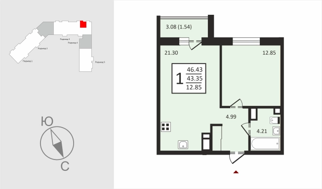 Купить однокомнатную квартиру в новостройках в районе Октябрьский в Владимирской области. Вариант № 113161, 0, площадь -  квм, цена 4893010 рублей