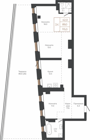 Купить трехкомнатную квартиру в Барнауле. Вариант № 6841184, 0, площадь -  квм, цена 36926736 рублей