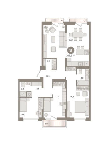 Купить трехкомнатную квартиру у метро Домодедовская в Видном. Вариант № 8615438, 0, площадь -  квм, цена 16170000 рублей