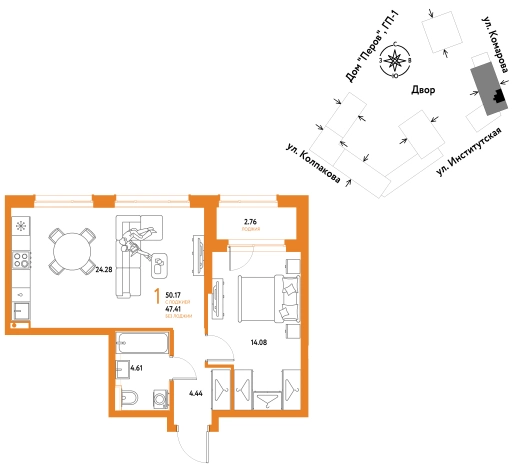 . Вариант № 10440703, 0, площадь - 50.17 квм, цена 23626667 рублей